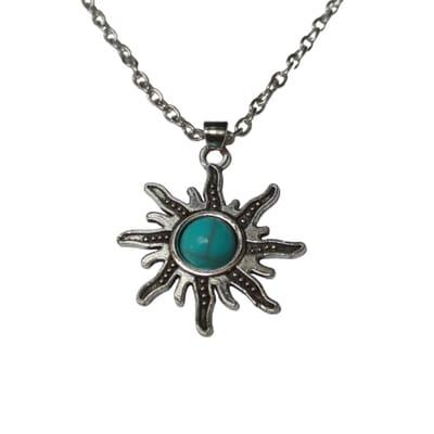 Aramat Jewels | Halskettingen | Boho Zonne Halsketting met Turquoise steen | | | |1,5mm | Metaal | Volwassenen | Verkleurd niet