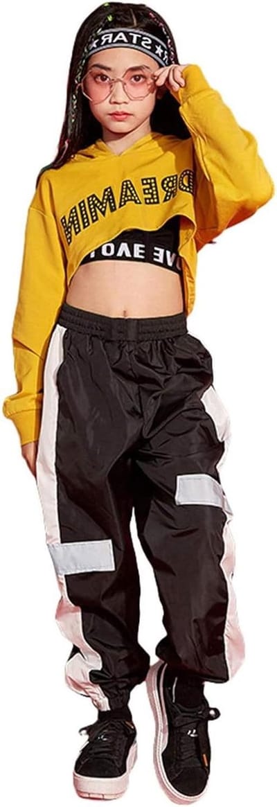 3-delige meisjes hiphop dans outfit met cropped hoodie, tanktop en jogger pants - Hip Hop Kleding voor Kids - Street Dance Kostuum
