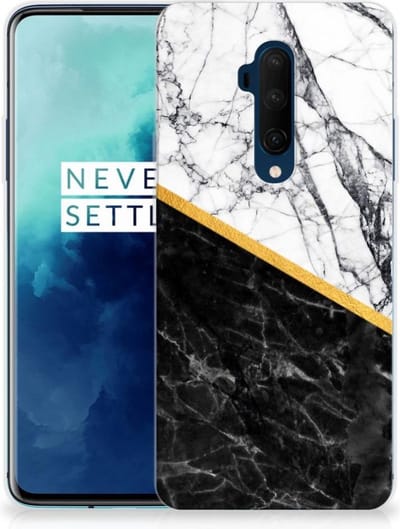 TPU Hoesje voor OnePlus 7T Pro TPU Siliconen Hoesje Marmer Wit Zwart - Origineel Cadeau Man