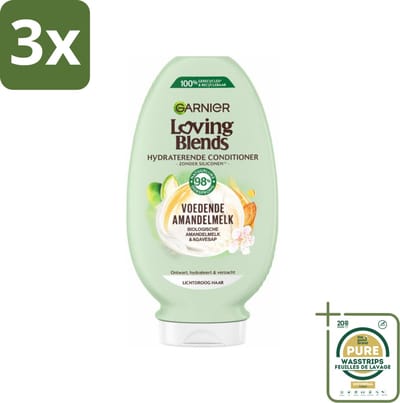 3 x Garnier Loving Blends Voedende Amandelmelk Conditioner 250 ml - Grootverpakking - Lichtdroog Haar - Voedende Conditioner - Amandelmelk - Biologisch Haarverzorging - Hydraatatie