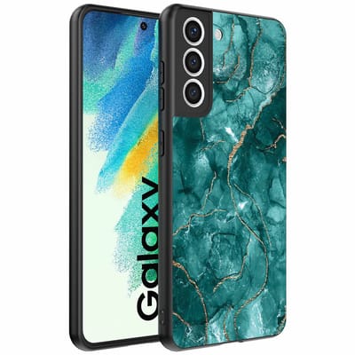 Geschikt voor Samsung Galaxy S21 FE Telefoonhoesje met marmer opdruk - TPU backcover case marble design - Goud Groen - Smartphonica geschikt voor Samsung Galaxy S21 FE