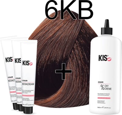 Kis KeraCream Color - 100ml - Haarverf Set - 6KB Donker koperblond | KIS - (3 x haarverf & 1L waterstofperoxide)