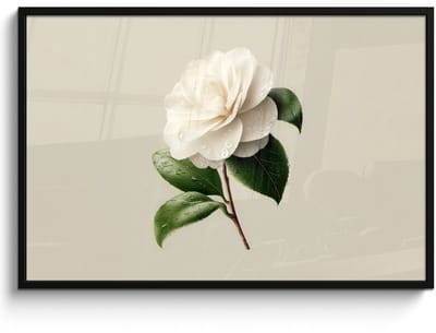 Poster in lijst - Fotolijst 120x80 cm - Posters - Cameliabloem - Wit - Groen - Posterlijst zwart - Decoratie - Wanddecoratie woonkamer - Muurdecoratie slaapkamer