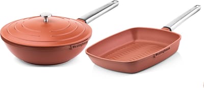 Westinghouse Performance 2-delige Pannenset – Wokpan 28 cm + Grillpan 28 cm – PFOA-vrij – Inductie – Oranje