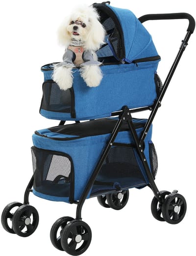 Jently hondenbuggy - wandelwagen hond/kat - inklapbaar - afneembare drager - blauw