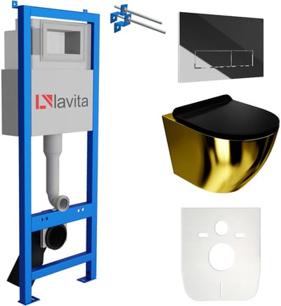 LAVITA LAV 101 - Inbouwreservoir 40cm - SOFI SLIM GOLD BLACK - Rimless Soft-close - Wandcloset Toiletset Chroom