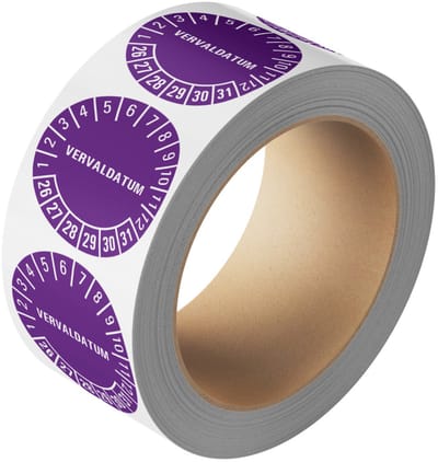 Vervaldatum keuringssticker 26-31 - 25 meter op rol Lichtpaars 30 mm - 800 per rol