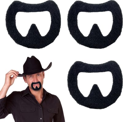 Set van 3 Zelfklevende Nepbaarden voor Halloween en Cosplay - Realistische Kostuumaccessoires voor Feestjes en Verkleedpartijen (Zwart)