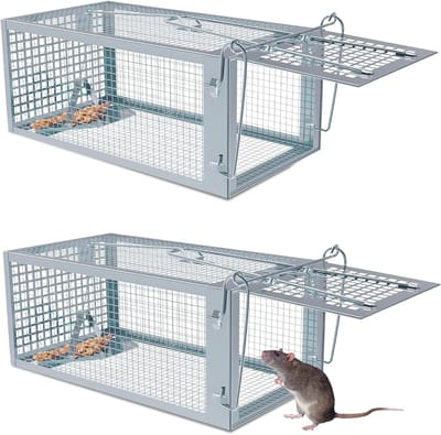 Famanu – Muizenval Diervriendelijke, Muizenval levende voor Binnen Buiten, 2Pcs Live Mouse Trap - Meest Eenvoudig, Hooggevoelig, Levend vangen en vrijlaten, Herbruikbaar, Simpel Schoon te maken - 27*14*12CM