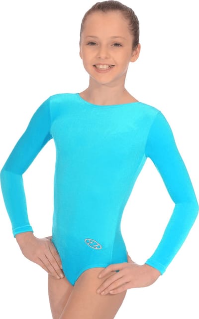 Turquoise effen velours turnpakje lange mouwen maat 104-110 meisjes gympakje blauw blauwe lichtblauw lichtblauwe mint minte velourse fluweel fluwelen stretch