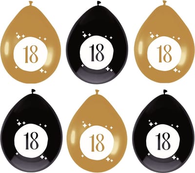 Haza Ballonnen - 18 jaar - leeftijd verjaardag - 6x stuks - 30 cm - versiering - zwart/goud