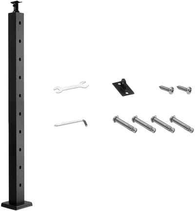 Tralie Paal, 91.4x5.08x5.08 Cm - RVS 304 Materiaal - Voorgeboorde 30° Gat en - Gebog en Bevestiging - voor Trapleuning en en Balustrades