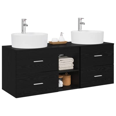 vidaXL - Badkamerkast - set - 3 - st - Zwart - 129 - x - 44,5 - x - 82 - cm - Bewerkt - hout