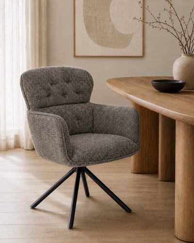 Eetkamerstoel Riley – Luxe Draaibare Armstoel – Onyx Stof – Auto Return - Stone