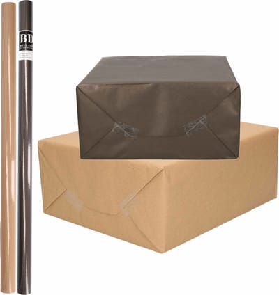 4x Rollen kraft inpakpapier/kaftpapier pakket bruin/zwart 200 x 70 cm/cadeaupapier/verzendpapier/kaftpapier