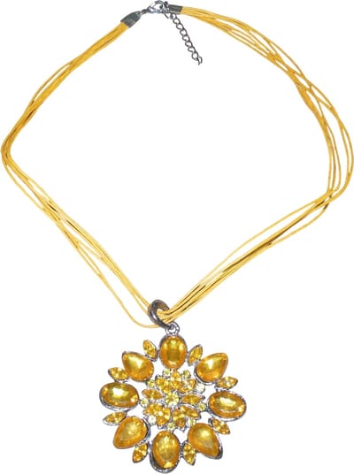 Ketting met ronde hanger bloem blaadjes strass stenen oranje #2