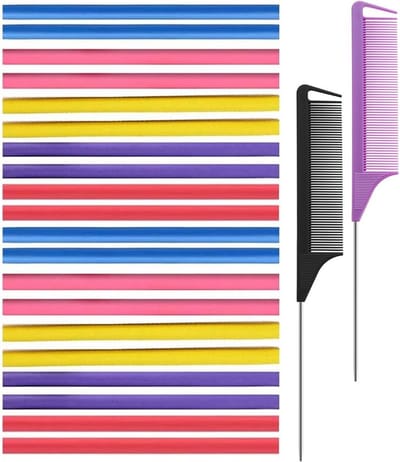 SnelShoppen - Haar Krullers, 20 Stuks Geen Hitte Krullers, Flexibele Schuim Krullers, Zachte Foam Krullers met 2 Kammetjes voor Perfecte Krullen