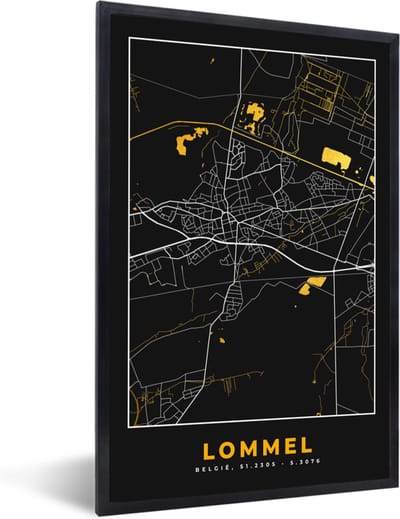 Fotolijst incl. Poster - Stadskaart - Plattegrond - Goud - Lommel - Kaart - 40x60 cm - Posterlijst