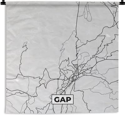 Wandkleed - Wanddoek - Plattegrond – Gap – Stadskaart – Kaart – Frankrijk - 180x180 cm - Wandtapijt