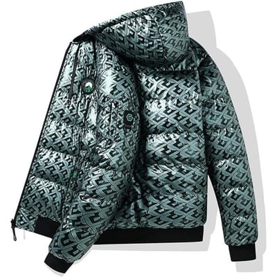 Heldere Katoen-gewatteerde Jas Heren Amerikaanse Volledige Print Trend Casual Los Afneembare Capuchon Dubbelzijdige Capuchon Katoen-gewatteerde Jas 4XL gray