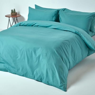 Homescapes Dekbedovertrek 150x200 cm Eenpersoons – Petrol – 100% Egyptisch Perkal Katoen – 200 TC – Inclusief Kussensloop