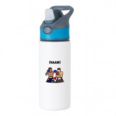 Hacebo® - Boksen met eigen naam waterfles met rietje blauw - Sport - Bokser - Vechtsport - water fles - 650ML