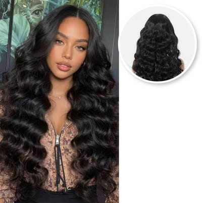 SassyGoods® Luxe Front Lace Wig Zwarte Pruik - Pruiken Dames Lang Haar Krullen - Wasbaar - Zwart - 70 cm