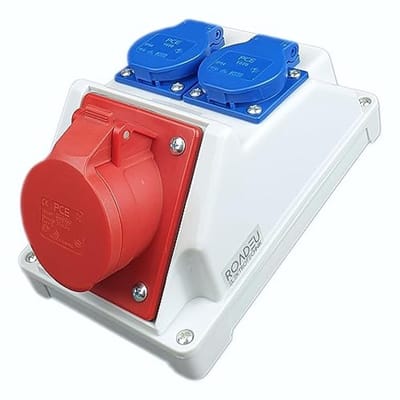 Combi wandcontactdoos 16A 5P - CEE 16A met 2x Schuko 230V - IP44 stroomverdeler voor binnen en buiten
