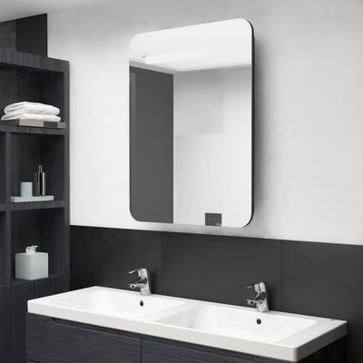 vidaXL - Badkamerkast - met - spiegel - en - LED - 60x11x80 - cm - zwart