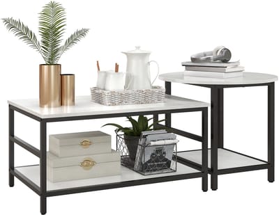 HOMCOM-Beistelltisch-Stahl, Spanplatte-80L x 54B x 41H cm-Schwarz+Weiß