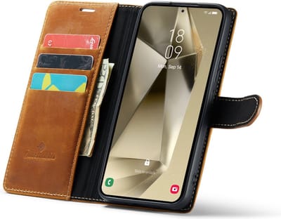 CaseMania Bookcase hoesje geschikt voor Samsung Galaxy S24+ - Effen Cognac - Leer