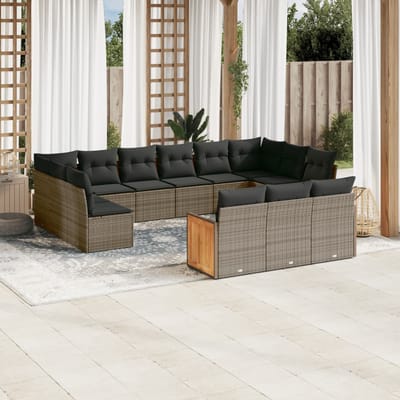 vidaXL - 13-delige - Loungeset - met - kussens - poly - rattan - grijs