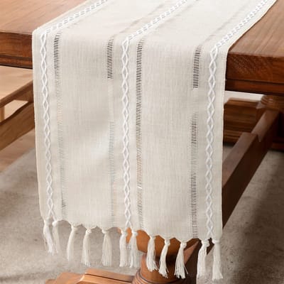 Linnen Tafelloper Boerderij Rustiek Tafellopers met Kwasten voor Eetkamer Keuken Koffie Feest Dressoir Decoratie Ivoorgroen 33x183cm white