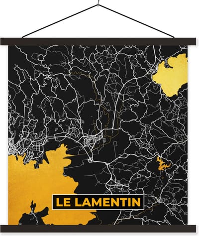 Posterhanger incl. Poster 60x60 cm - Schoolplaat - Stadskaart – Frankrijk – Kaart – Le Lamentin – Plattegrond - Textielposter - Zwarte latten - Stadskaart