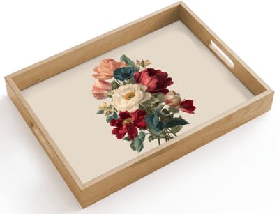 Dienblad hout 40x30 cm - Schootdienblad - Boeket - Warme tinten - Elegant - Borrelplank rechthoek - Plateau dienbladen