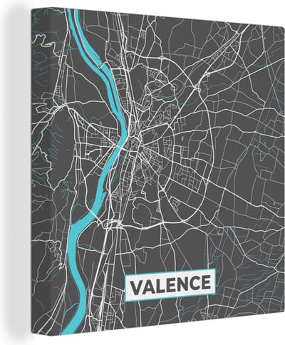 Canvas Schilderij Stadskaart - Plattegrond - Valence - Frankrijk - Kaart - 20x20 cm - Wanddecoratie