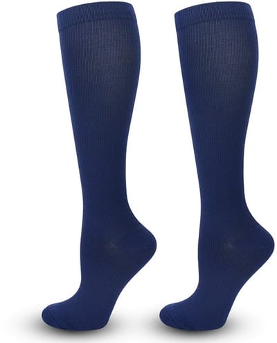 2x Compressiekousen - Steunkousen - Compressie sokken - Verbetert de bloedcirculatie - Vliegtuigsokken - Sportsokken - Ondersteunend - Donkerblauw - L/XL - 2 Paar - Jonyx