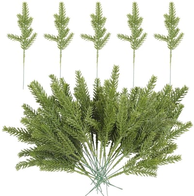 Dailygoods - 60 stuks kunstplanten dennennaalden takken slinger - 17,0 x 5,1 cm nep groene planten dennenprikkels echte touch kunstgroen voor kerstslinger krans doe-het-zelf ambachten woondecoratie