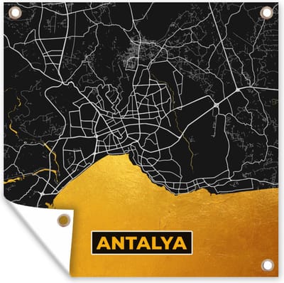 Tuin poster Antalya - Goud - Plattegrond - Stadskaart - Kaart - 200x200 cm - Tuindoek