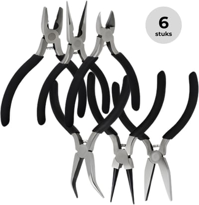 Lomera Precisie Tangenset - Mini Tangenset - Tangen Set - Tangenset 6 Delig - Zelfopenende Tangenset - Rondbektang - Platbektang - Telefoontang - Gebogen Telefoontang - Rechte Telefoontang - Combinatietang - Zijsnijtang