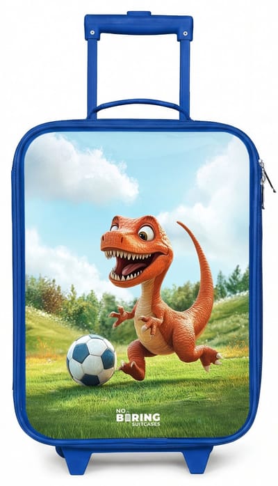 NoBoringSuitcases.com® - Kinderkoffer blauw - Kindertrolley jongen - Voetbal - Dino - Sport - Koffer kind lichtgewicht - Reiskoffer trolley voor kinderen - Koffertje met lichtgevende wieltjes - Rolkoffer