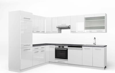 Vicco Hoekkeuken Fame-Line, Wit Hoogglans/Wit, 287 x 227 cm, WB Antraciet