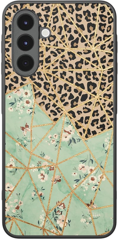 Leuke Telefoonhoesjes - Hoesje geschikt voor Samsung Galaxy A16 - Luipaard bloemen print - Backcover zwart - Print / Illustratie - Multi
