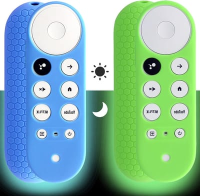 Verlichte afstandsbediening hoes voor Chromecast met Google TV - 2-pack, niet-slip silicone, groen en blauw, bescherming en grip