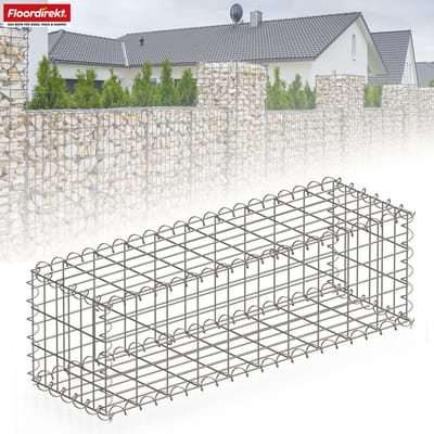 FLOORDIREKT Schanskorf Lenox - Verzinkt Stalen Mand - voor Decoratieve Privacyschermen & Tuinprojecten - 100 x 30 x 30 cm - Zilver