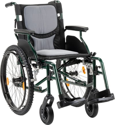 MultiMotion M10 lichtgewicht rolstoel met mountainbike luchtbanden - In hoogte verstelbare handvatten - Groen - Zitbreedte 45 cm