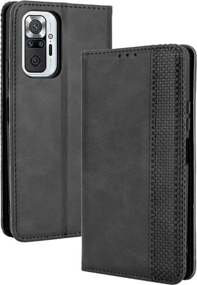 Coverup Hoesje - Geschikt voor Xiaomi Redmi Note 10 Pro Hoesje - Coverup Vintage Style Book Case - Zwart