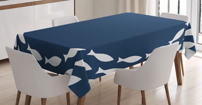 New Bed Zeeleven Oceaan Marineblauwe Vis Cirkel Rechthoekig tafelkleed voor eetkamer en keuken, zeer duurzaam 140 cm B x 240 cm L