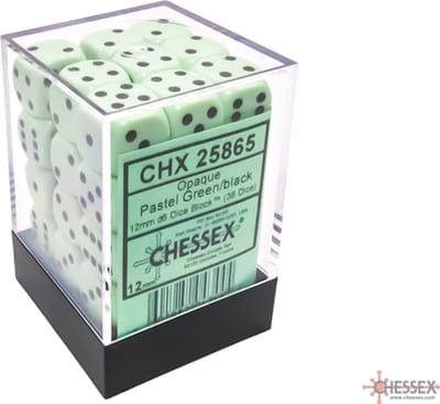 Chessex Opaque Pastel Green/black D6 12mm Dobbelsteen Set (36 stuks)