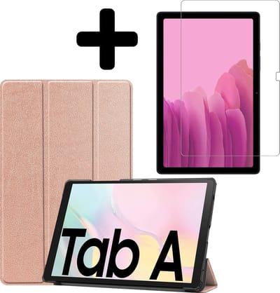 Hoes - Geschikt voor Samsung Galaxy Tab A7 (2020) - Met Screenprotector - Trifold Bookcase - Hard Cover - Hardcover Book Case - Tablet Hoesje - Rosé goud